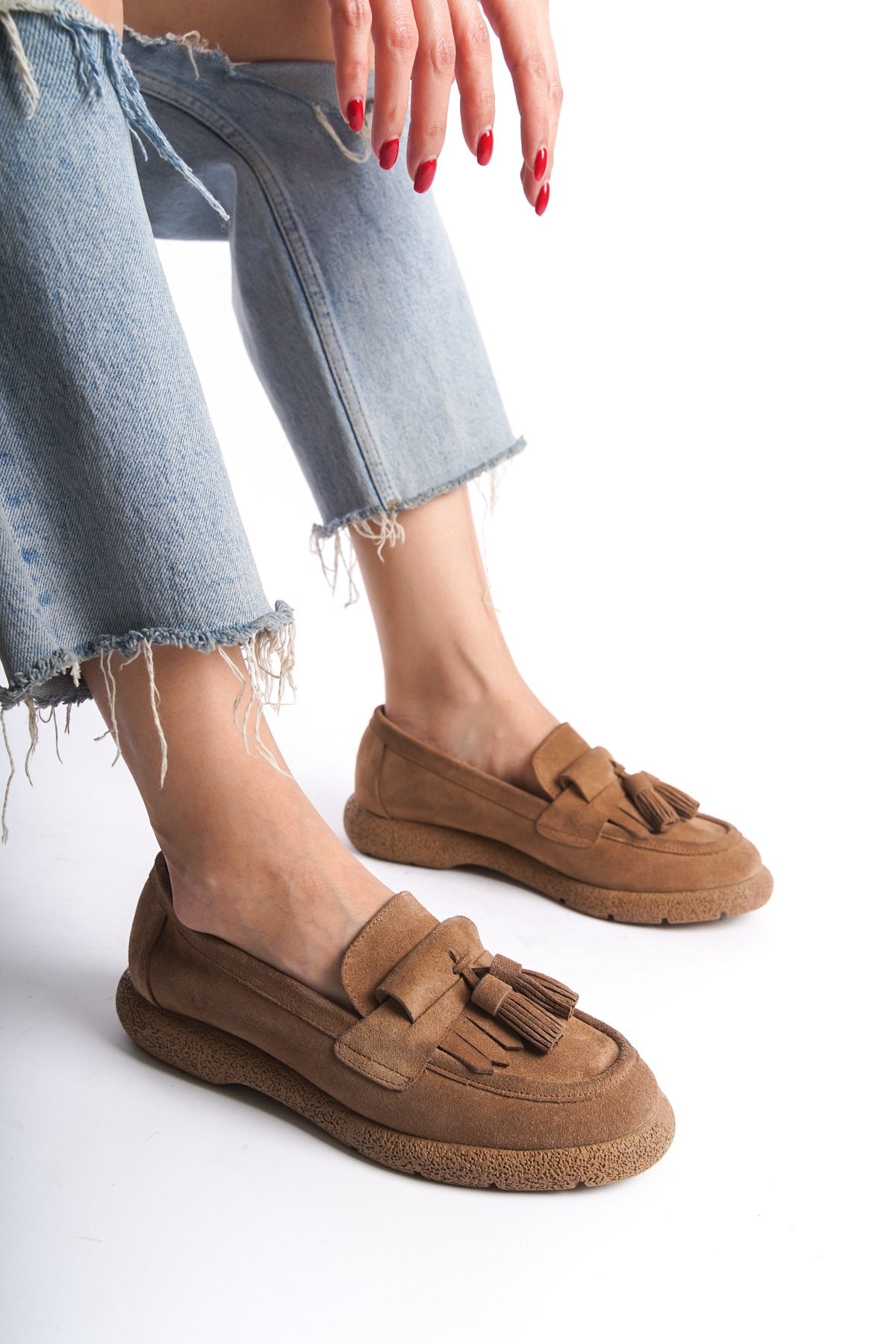 Kadın Hakiki Deri Loafer Günlük Ayakkabı   taba Süet