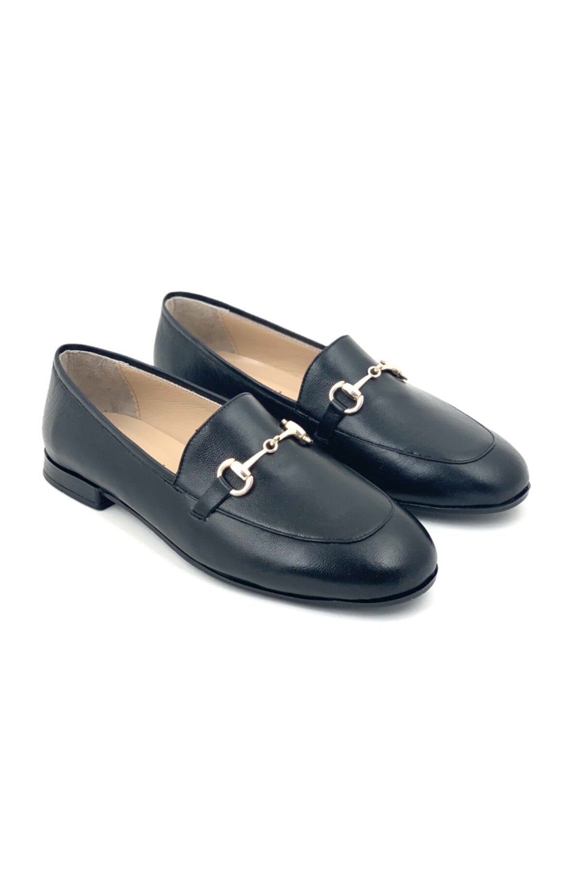 Kadın Hakiki Deri Zincirli Loafer Günlük Ayakkabı Tane Siyah